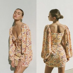 NWT SABO Skirt Dillan Floral Haze Print Puff Sleeve Cutout Mini Dress size S